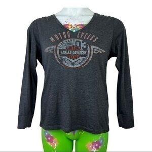 Harley Davidson Women Top Blouse Black Pullover Slidell LA Sz L
